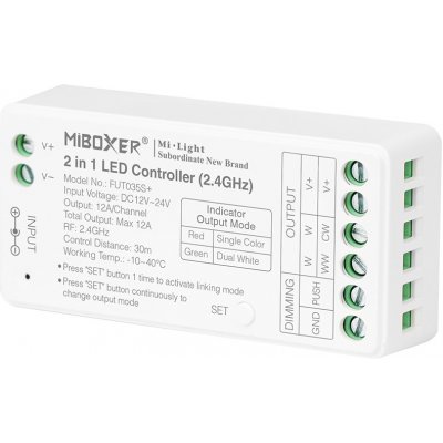 RF řídící jednotka 2v1 Mi-Light 035S+ pro bílé a CCT pásky 12V-24V 12A PUSH – Zboží Mobilmania