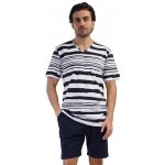 Pánské bavlněné pyžamo tričko s modrými pruhy a tmavě modré kraťasy 1P1993 bílá – Zboží Mobilmania