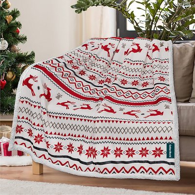 Textilomanie Vánoční bílá beránková deka z mikroplyše RETRO CHRISTMAS 160x200 – Sleviste.cz