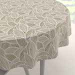 Biante Velký kulatý ubrus Leona LN-168 Bílé listy na světle hnědém Ø 160 cm – Sleviste.cz