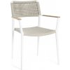 Zahradní židle a křeslo Diphano Jídelní křeslo Ray, 59x60x85 cm, rám hliník bíla (white), výplet lanko šedobéžová (mineral), područky teak