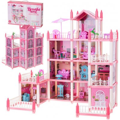 KIK Domeček pro panenky růžový - 4 úrovně s nábytkem – Zboží Mobilmania
