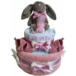 BabyDort růžový dvoupatrový plenkový dort pro miminko se zajíčkem – Zboží Mobilmania