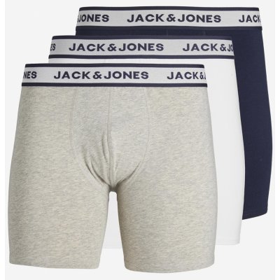 Jack & Jones Solid sada ří pánských boxerek ve světle šedé, bílé a tmavě modrá – Sleviste.cz