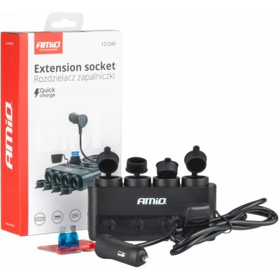 Amio Rozbočovač do auta 4x 12/24V | 1x USB QC3.0 | 1x USB-C PD30W – Zboží Mobilmania