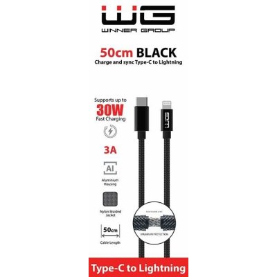 Winner WINTYPCLI50CM Lightning/USB-C, datový, 3A, 0,5m, černý