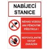 Piktogram NABÍJECÍ STANICE - NEHAS VODOU - NEPOVOLANÝM VSTUP ZAKÁZÁN, Samolepka A5