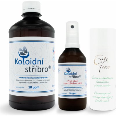 Koloidní stříbro Sada proti akné a pro ošetření pleti 100 ml + 500 ml + EnteFace 50 ml plastové lahve dárková sada – Zboží Mobilmania