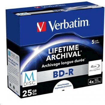 Verbatim BD-R 25GB 4x, M-Disc, Single layer, printable, jewel, 5ks (43823)