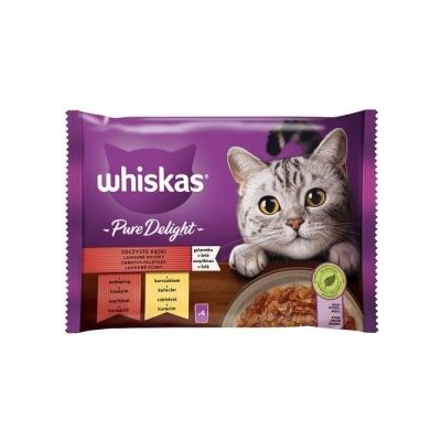 Whiskas Pure Delight lahodné kousky v želé hovězí kuře 4 x 85 g