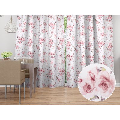 Biante Bavlněný závěs Sandra SA-769 Pudrově růžové růže na bílém 150x240 cm – Hledejceny.cz