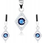 Šperky eshop stříbrná sada přívěsku a náušnic obrys kosočtverce modrý zirkon SP70.25 – Zboží Dáma