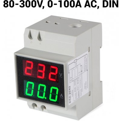 Neven D52-2042 AC 80-300V 100A LED digitální ampérmetr/voltmetr DIN – HobbyKompas.cz