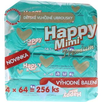 Happy Mimi Premium dětské vlhčené ubrousky 4 x 64 ks od 129 Kč - Heureka.cz