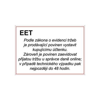 EET Elektronická evidence tržeb - bezpečnostní tabulka, plast s dírkami 2 mm, A5 – Zbozi.Blesk.cz