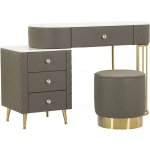 Mauro Ferretti toaletní stolek Sharon s taburetem ekokůže šedý zlatý – Zboží Mobilmania