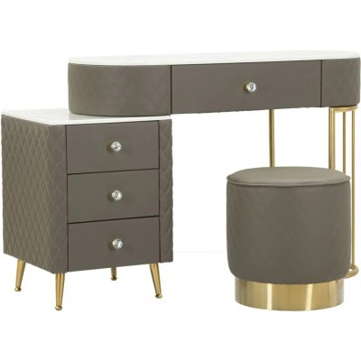 Mauro Ferretti toaletní stolek Sharon s taburetem ekokůže šedý zlatý – Zboží Mobilmania