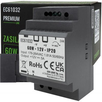 Eco Light Napájecí zdroj na DIN lištu 12V 60W 5A pro IP20 PREMIUM LED pásek EC61032 – Hledejceny.cz