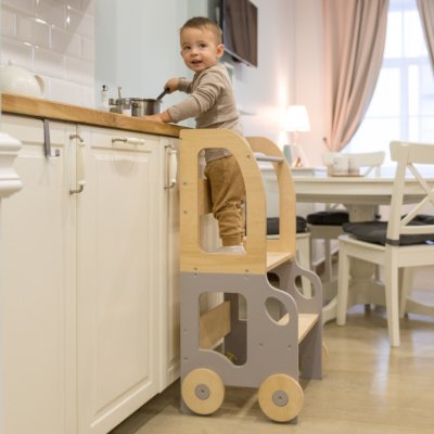 Family scl Montessori učící věž s motivem auta 3v1 Šedá Přírodní – Zboží Dáma