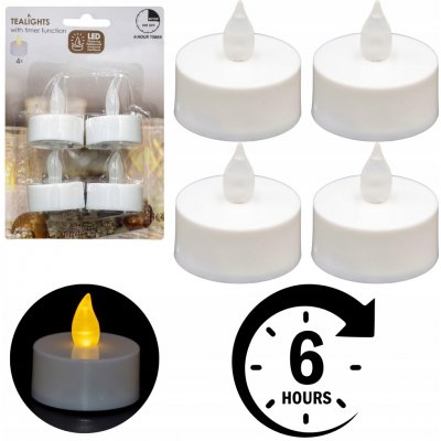 svíčka čajová LED pr.3,5cm BÍ 4ks s bateriemi časovačem MC5999950 – Zboží Dáma