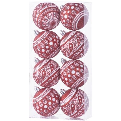 MagicHome Koule 8 ks 6 cm červené s bílým ornamentem na vánoční stromek ST8091067 – Hledejceny.cz