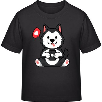 E190 tričko pro děti Design Pes hrající si na telefonu černá – Zboží Mobilmania