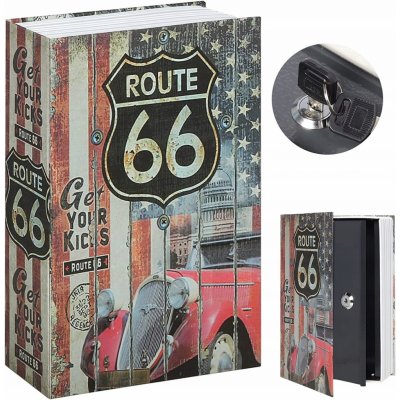 KOVOVÁ KAZETA KNIHA TREZOR NA PENÍZE SCHRÁNKA VELKÁ ÚLOŽNÝ PROSTOR ROUTE 66 – Zboží Dáma