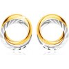 Náušnice Šperky Eshop z kombinovaného zlata dva propletené prstence podélné zářezy S1GG231.20