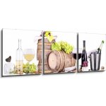 Obraz 3D třídílný - 150 x 50 cm - champagne, red and white wine šampaňské, červené a bílé víno – Hledejceny.cz