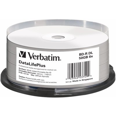 Verbatim BD-R 50GB 6x, printable, cakebox, 25ks (43749) – Hledejceny.cz