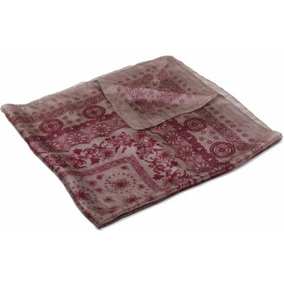 hedvábný šátek s potiskem hnědošedý s vínovou – Zboží Mobilmania