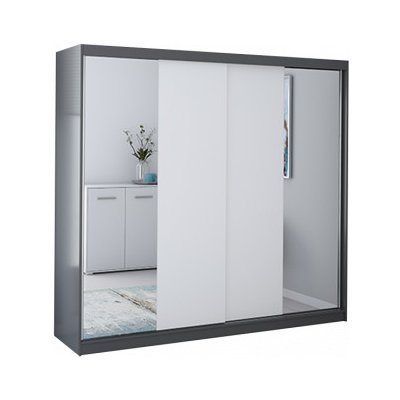 Idzczak Multi 38 233 cm s posuvnými dveřmi a zrcadlem Stěny šedá / bílá – Zboží Mobilmania
