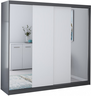 Idzczak Multi 38 233 cm s posuvnými dveřmi a zrcadlem Stěny šedá / bílá