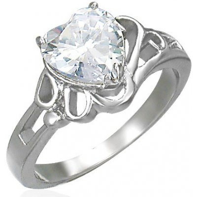 Šperky eshop Dámský lesklý ocelový prsten, zirkonové srdce