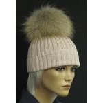 Špongr Luxusní ručně pletená čepice s kožešinovou bambulí 357 béžová – Hledejceny.cz