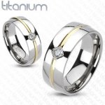 Šperky eshop Titanový prsten zlatý pásek zirkon F2.11 – Zboží Mobilmania