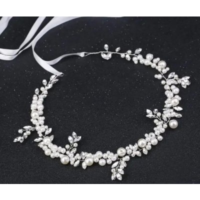 Naishide Jewelry Perlová čelenka do vlasů krystalovými lístky - stříbrná/bílá – Zboží Mobilmania