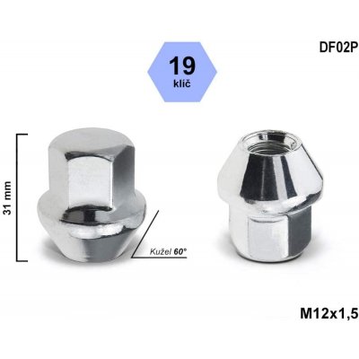 Kolová matice M12x1,5 kužel uzavřená, klíč 19, výška 32 mm, DF02P – Hledejceny.cz