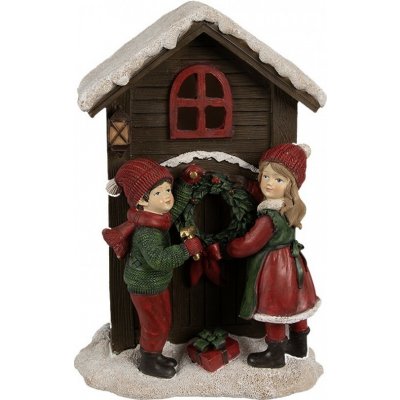 Hnědá vánoční dekorace svítící domek s dětmi - 13*10*20 cm - Clayre & Eef – Hledejceny.cz