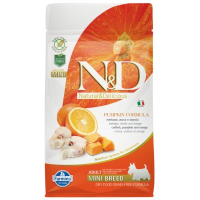 N&D Pumpkin Dog Adult Mini Grain Free Codfish & Orange 0,8 kg