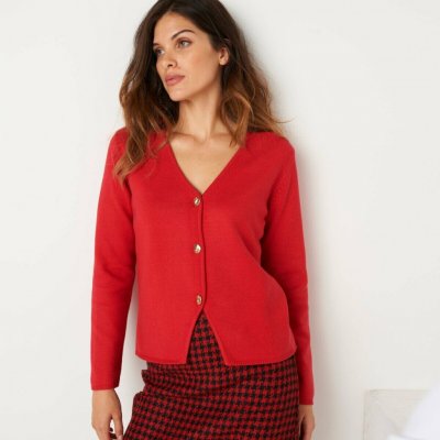Propínací asymetrický svetr s výstřihem do V červená – Zboží Mobilmania