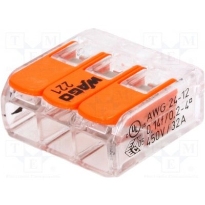 WAGO 221-413 Rychlosvorka; 221; 32A; 450V; na kabel; pružinová svorka; 0,2÷4mm2 – Zboží Mobilmania