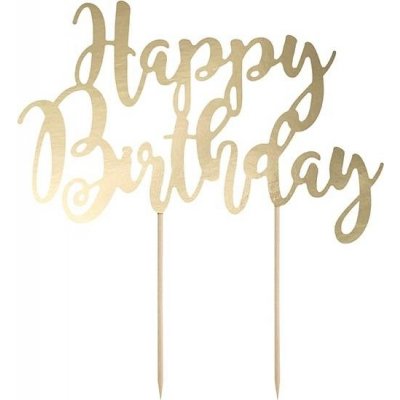 PartyDeco zapichovací dekorace na dort zlatá Happy Birthday PartyDeco – Zboží Mobilmania