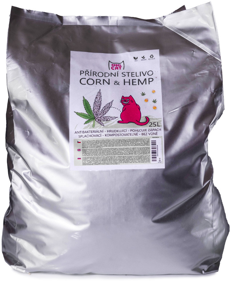 Rebel Cat přírodní stelivo hrudkující Corn & Hemp 25 l