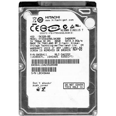 Hitachi 80GB SATA II 2,5", HTS543280L9A300