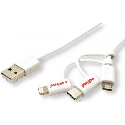 Roline 11.02.8329 USB, USB 2.0 USB-A zástrčka, Apple Lightning konektor, USB Micro-B zástrčka, USB-C ® zástrčka, 1m, bílý