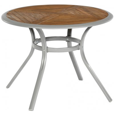 Merxx Kulatý stůl Siena stříbrný hliníkový rám a akáciové dřevo