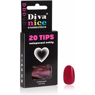 Diva & Nice Cosmetics Nalepovací umělé nehty TIPS 20 tmavě červená oval 04 – Zboží Dáma