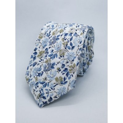 Decofashion Kravata květinová bílá modré květy – Zboží Dáma