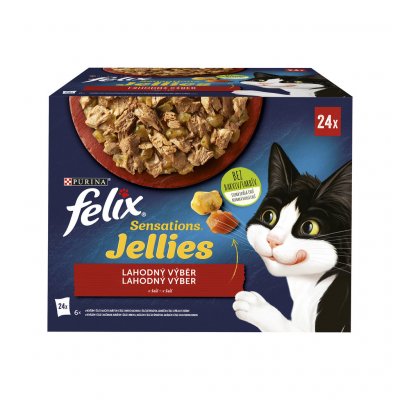 Felix Sensations Jellies hovězí s rajčaty kuře s mrkví kachna jehněčí v lahodném želé 24 x 85 g – Zbozi.Blesk.cz